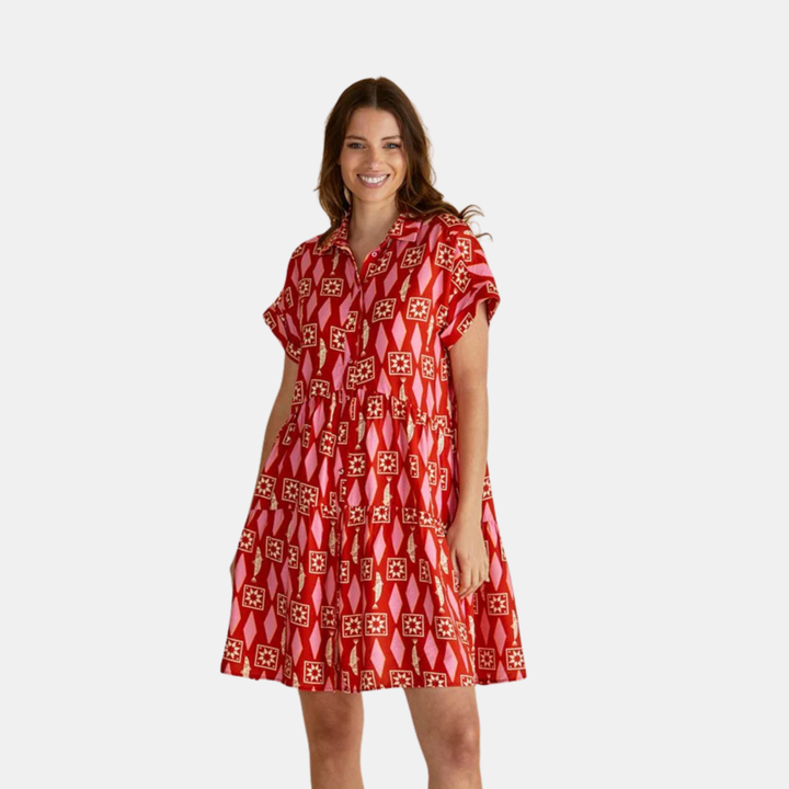 Copacabana Shirt Dress - Sardinia Geo Print Red