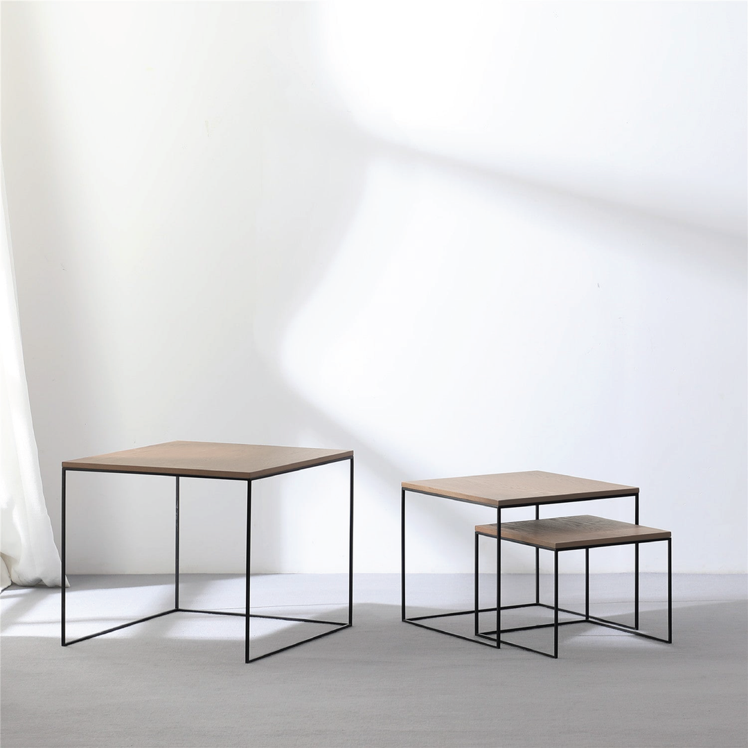 Trio Square Nesting Tables - Natural/Black Set 3