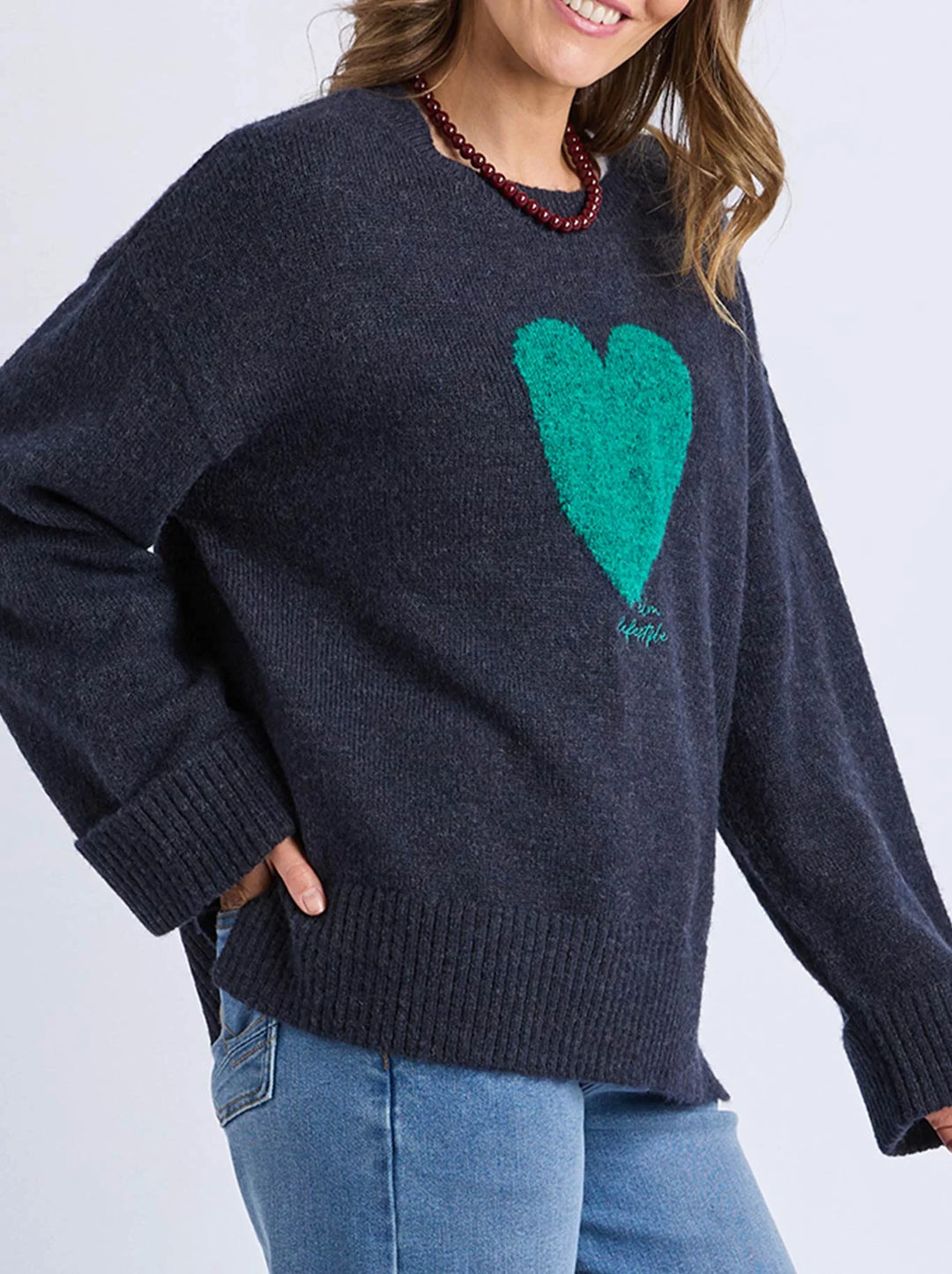 Elm Knitwear | Intersia Heart Knit - Navy | Shut the Front Door