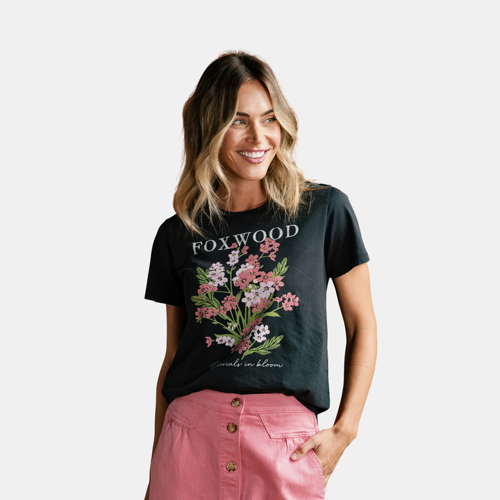 Foxwood | Flowers Tee - Washed Black | Shut the Front Door