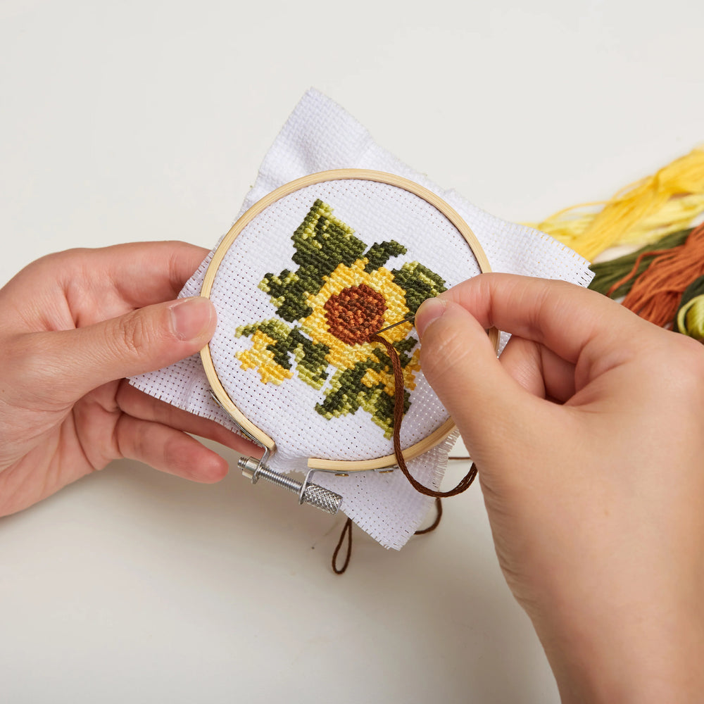 Kikkerland | Mini Cross Stitch Kit - Sunflower | Shut the Front Door