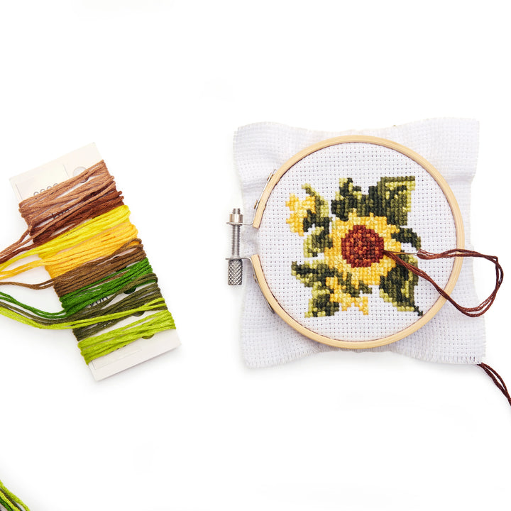 Kikkerland | Mini Cross Stitch Kit - Sunflower | Shut the Front Door