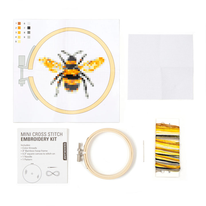 Kikkerland | Mini Cross Stitch Kit - Bee | Shut the Front Door