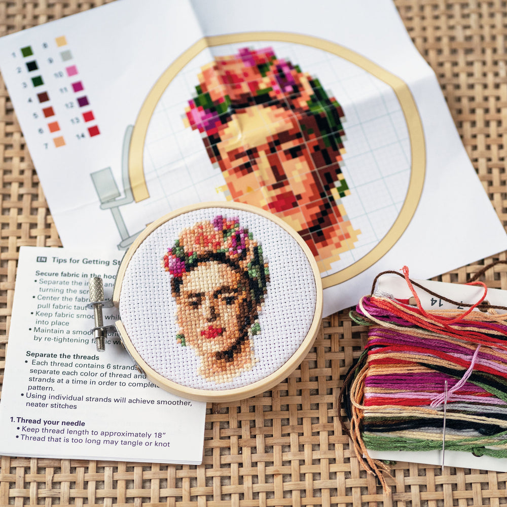 Kikkerland | Mini Cross Stitch Kit - Frida | Shut the Front Door