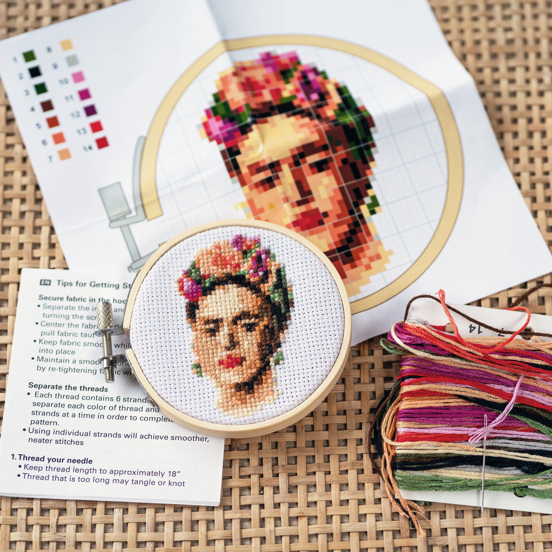 Kikkerland | Mini Cross Stitch Kit - Frida | Shut the Front Door