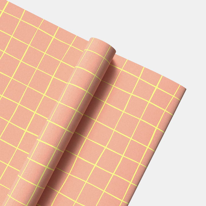 Made Paper | Gift Wrap Roll 3m - Criss Cross - Peach/Lemon | Shut the Front Door