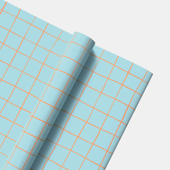 Made Paper | Gift Wrap Roll 3m - Criss Cross - Sky Blue/Orange | Shut the Front Door