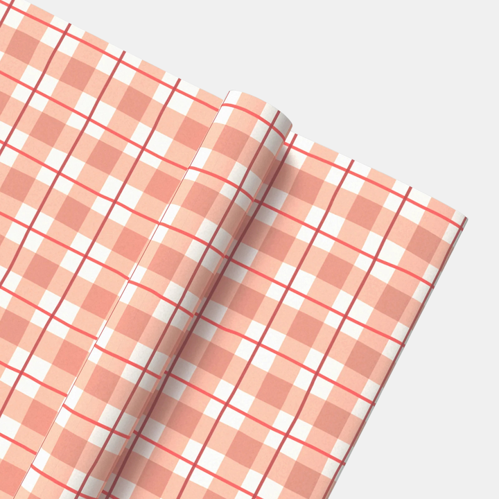 Made Paper | Gift Wrap Roll - Tartan 3m - Tan/Red | Shut the Front Door