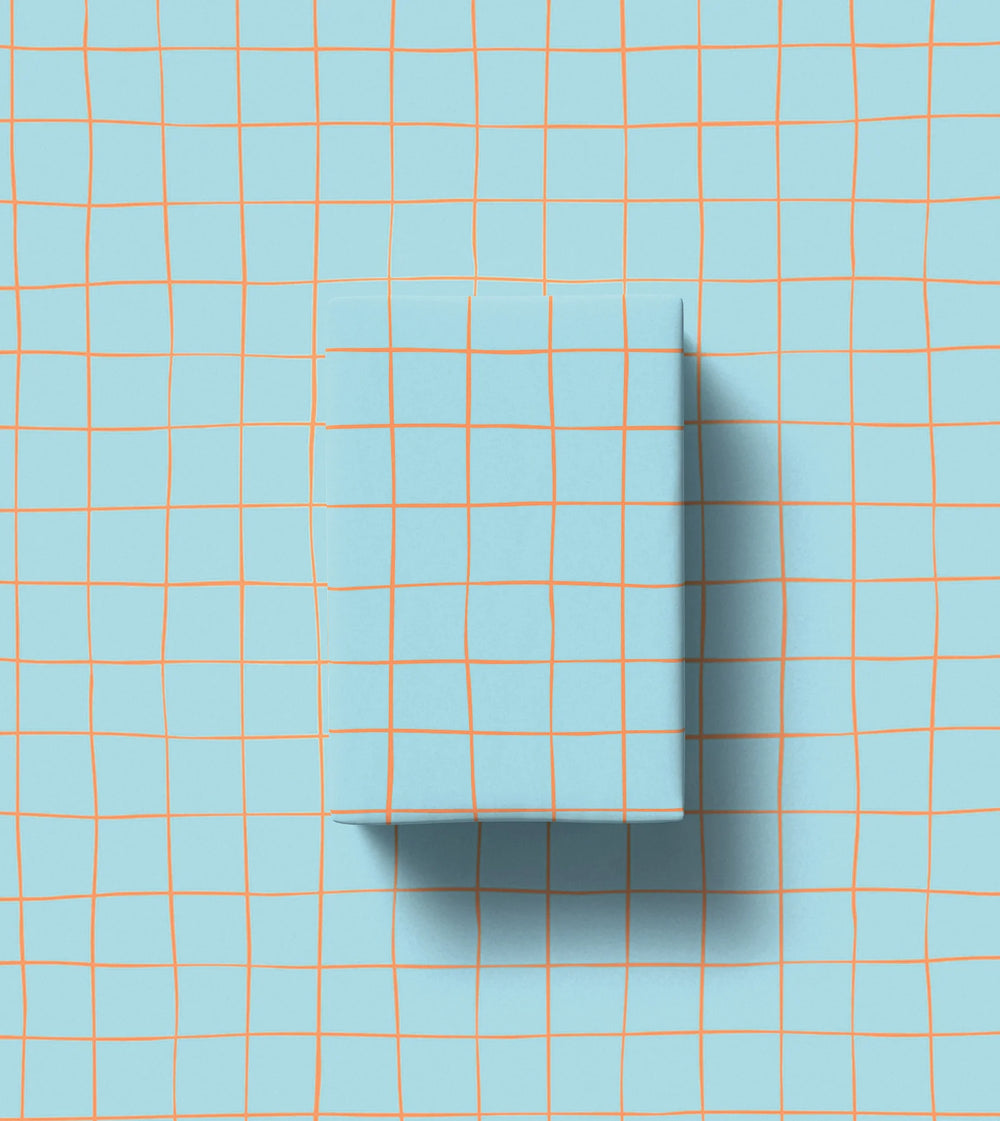 Made Paper | Gift Wrap Roll 3m - Criss Cross - Sky Blue/Orange | Shut the Front Door