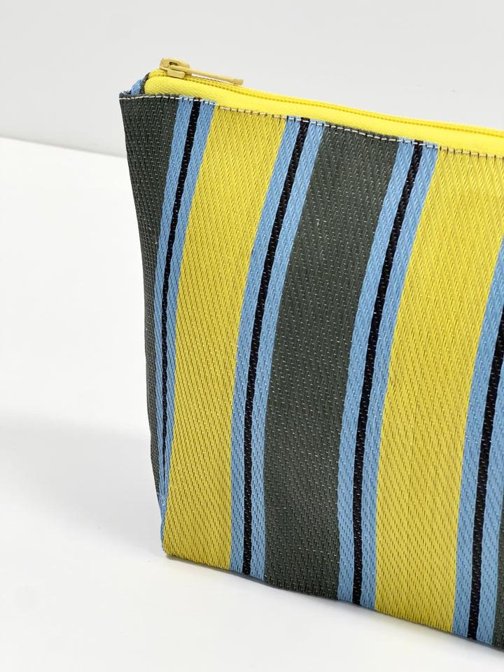 Recycled Nylon Pouch - Moss/Daffodil Stripe