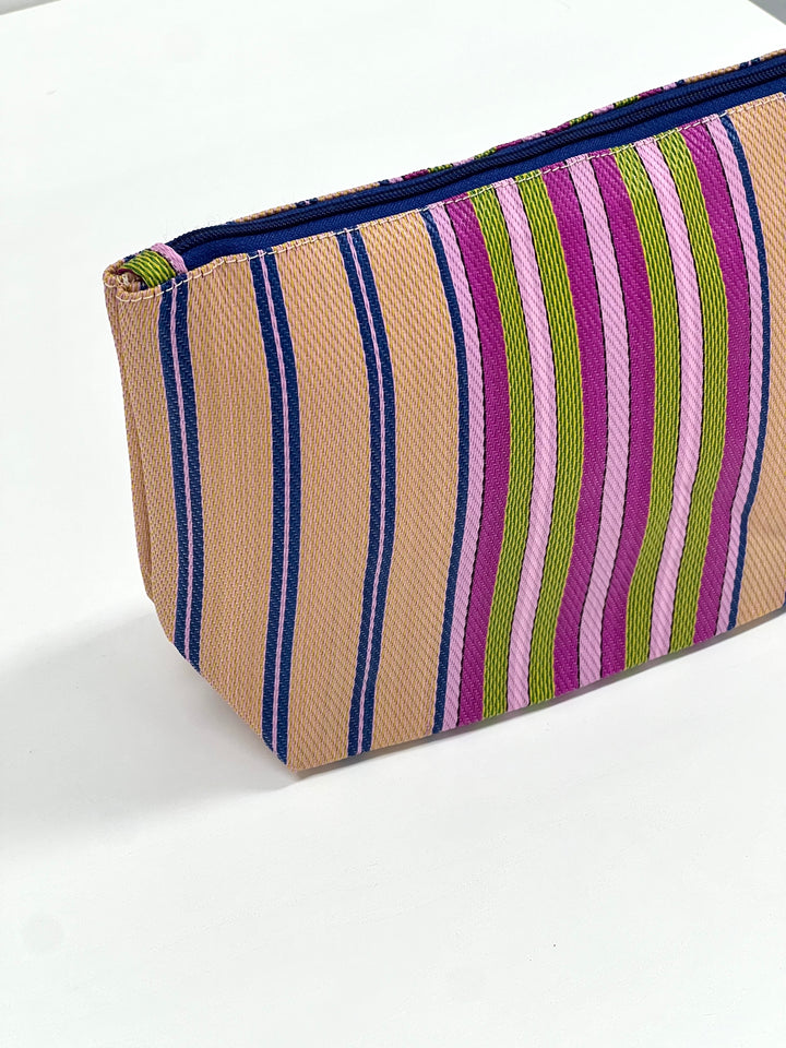 Recycled Nylon Pouch - Peony/Pistachio Stripe