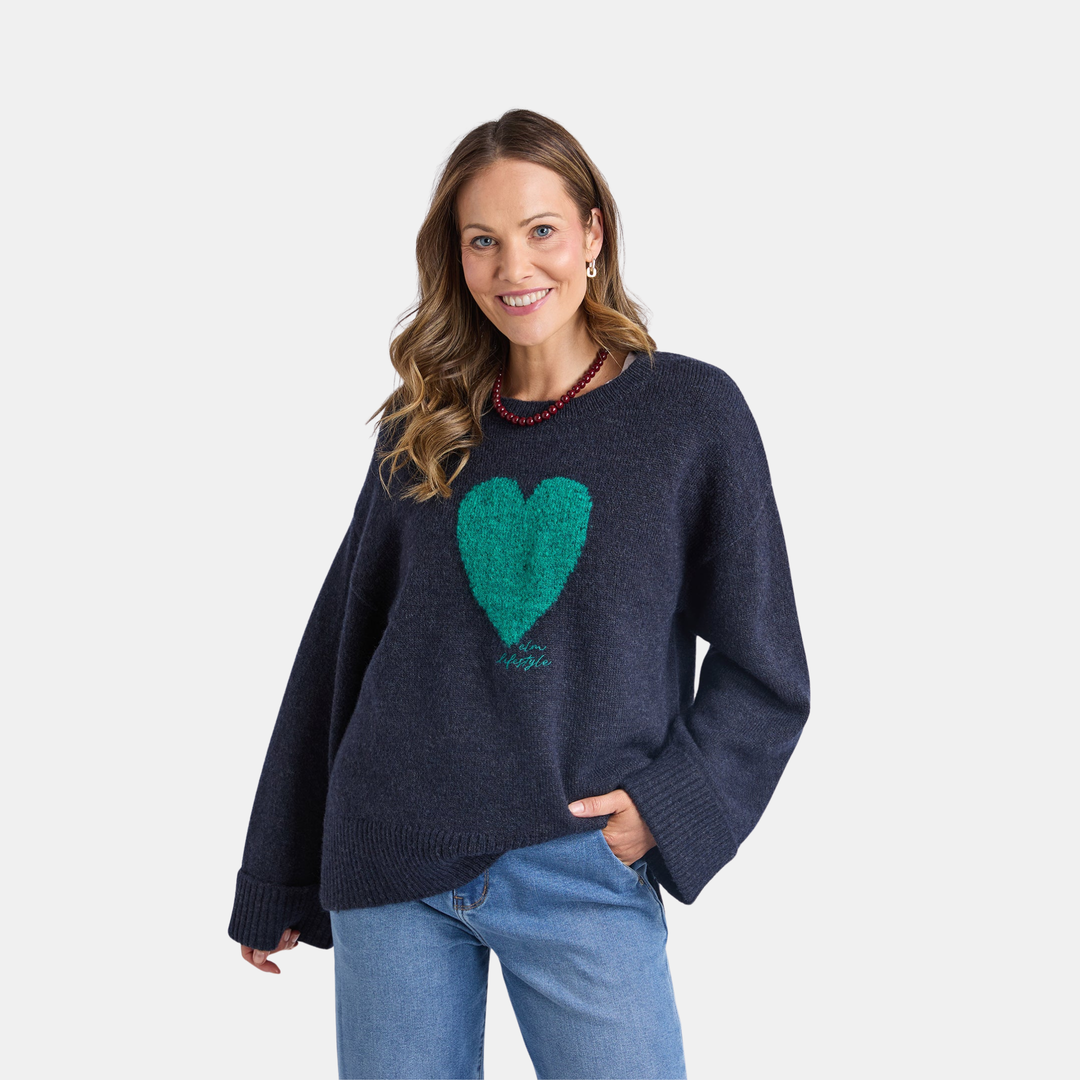 Elm Knitwear | Intersia Heart Knit - Navy | Shut the Front Door