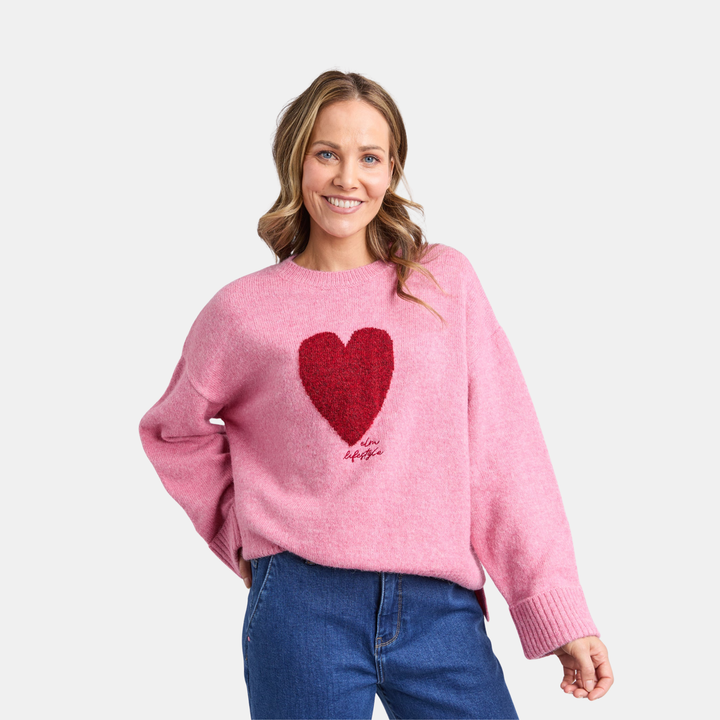 Elm Knitwear | Intersia Heart Knit - Quartz Pink | Shut the Front Door