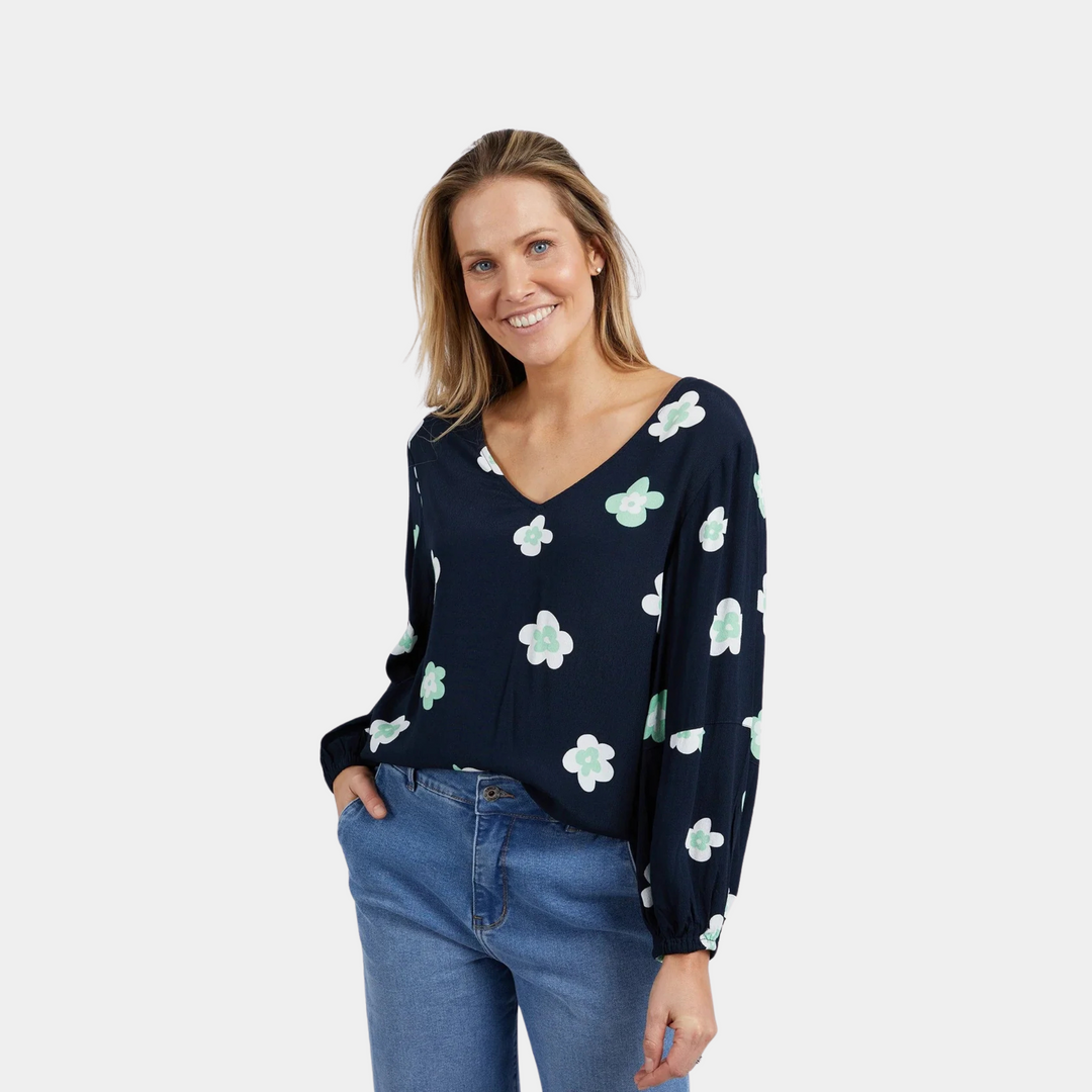 Elm Knitwear | Juno Floral Top - Navy | Shut the Front Door