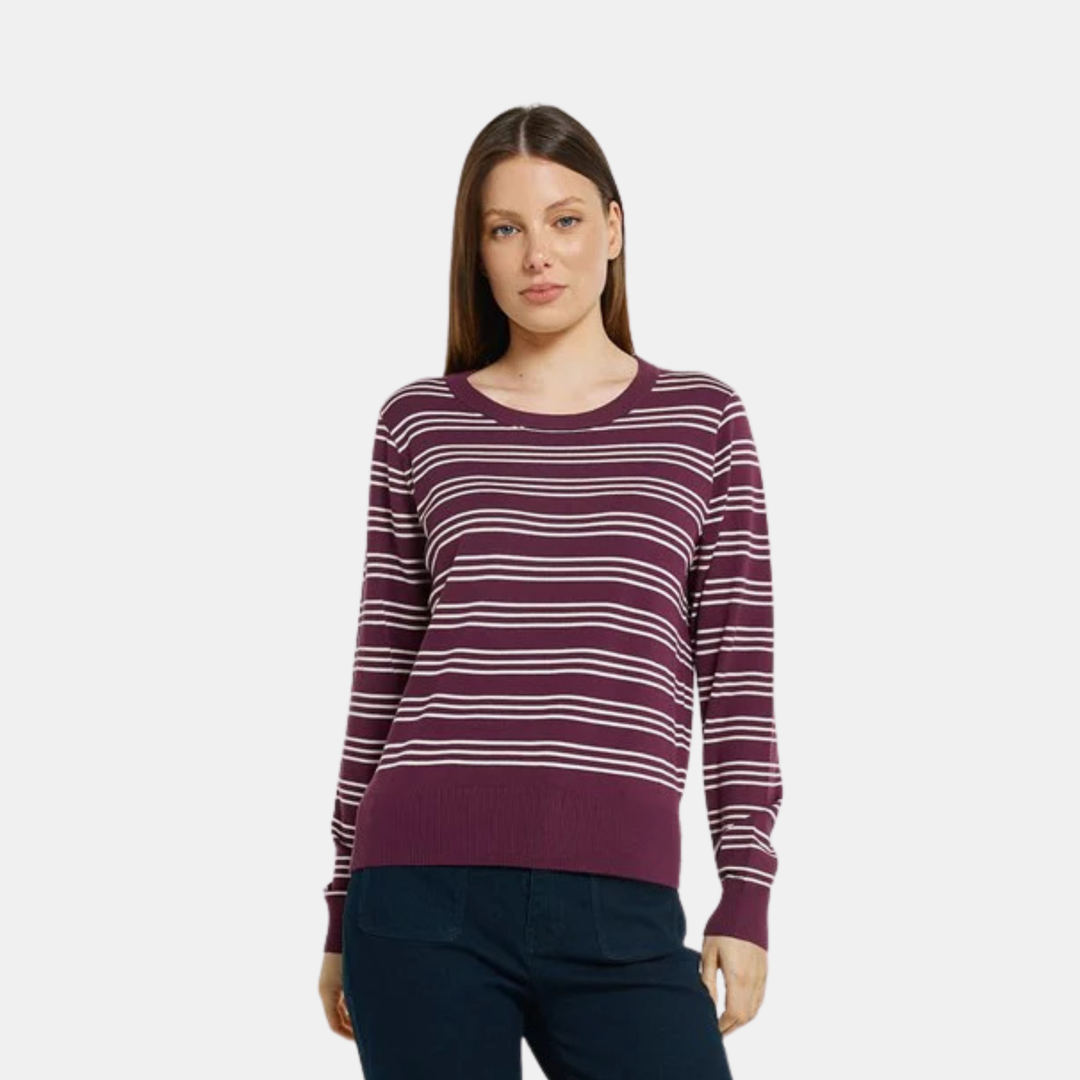 Betty Basics | Lenore Sweater - Wine/Pink Stripe Red | Shut the Front Door