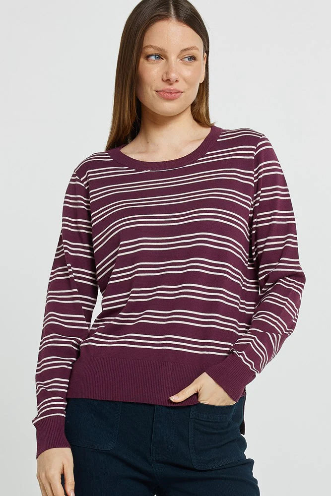 Betty Basics | Lenore Sweater - Wine/Pink Stripe Red | Shut the Front Door