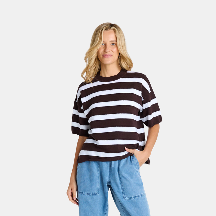 Libby Boxy Top - Chocolate Stripe