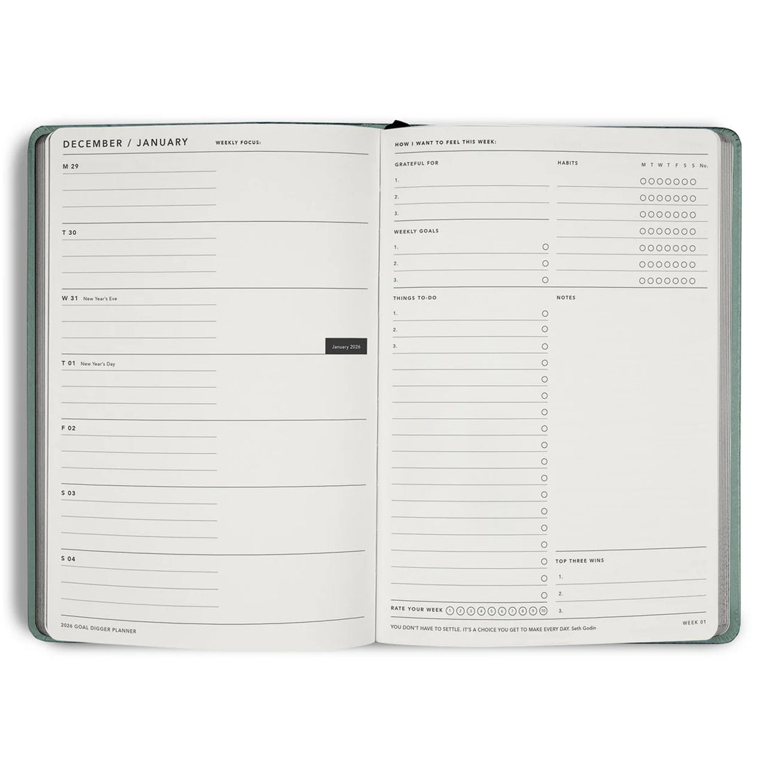 2026 Classic Goal Digger Diary Weekly Action - Sea Green