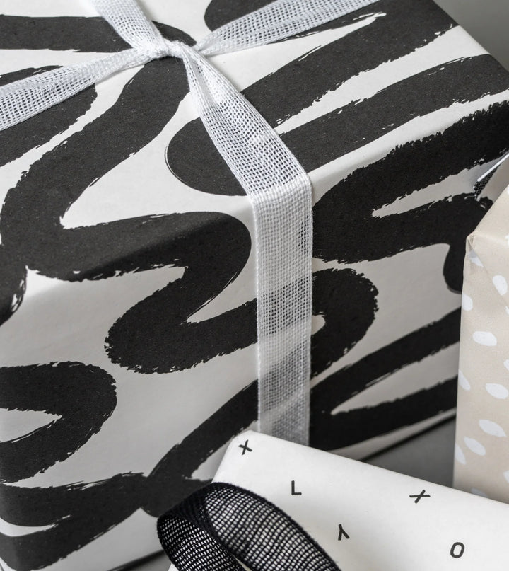 Made Paper | Gift Wrap Roll 3m - Squiggle - Black/White | Shut the Front Door