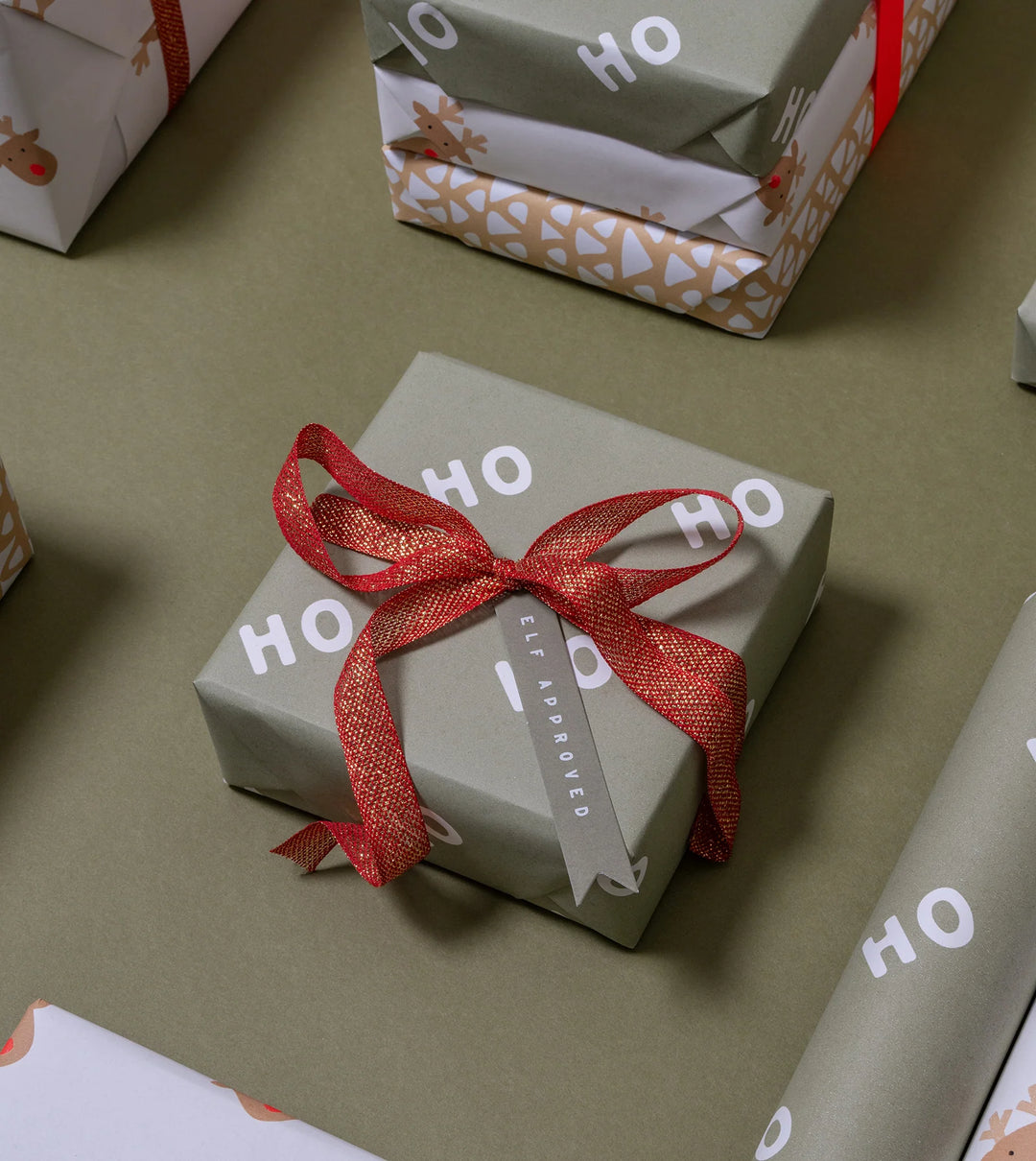 Gift Wrap Roll 3m - Ho Ho Ho - Pine Green