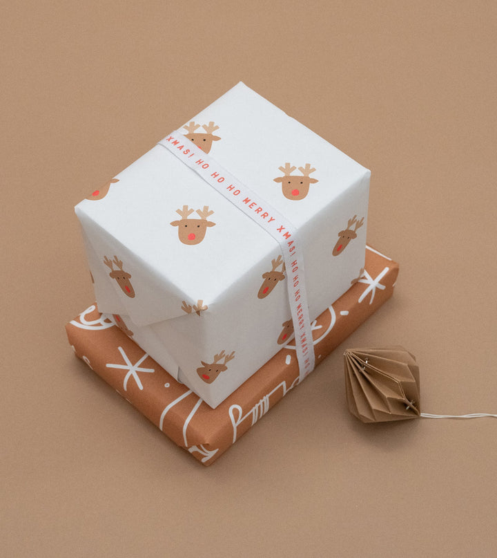Gift Wrap Roll - Rudolph 3m - Toffee