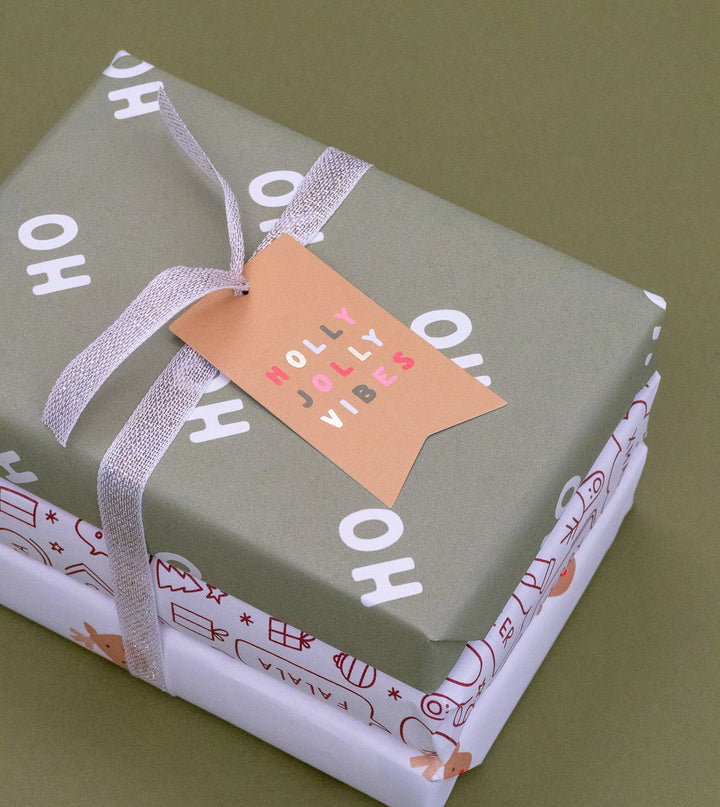 Gift Wrap Roll 3m - Ho Ho Ho - Pine Green