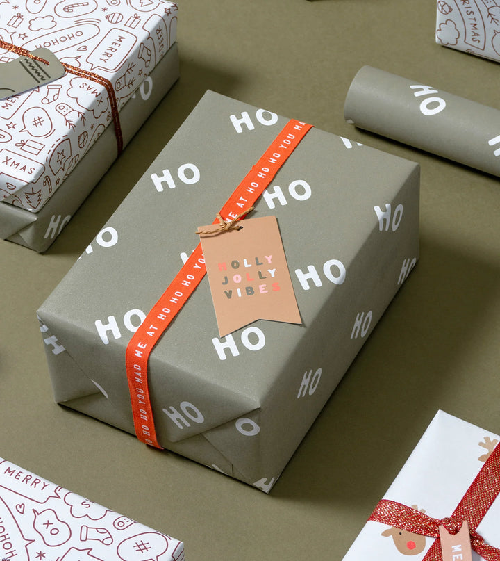Gift Wrap Roll 3m - Ho Ho Ho - Pine Green