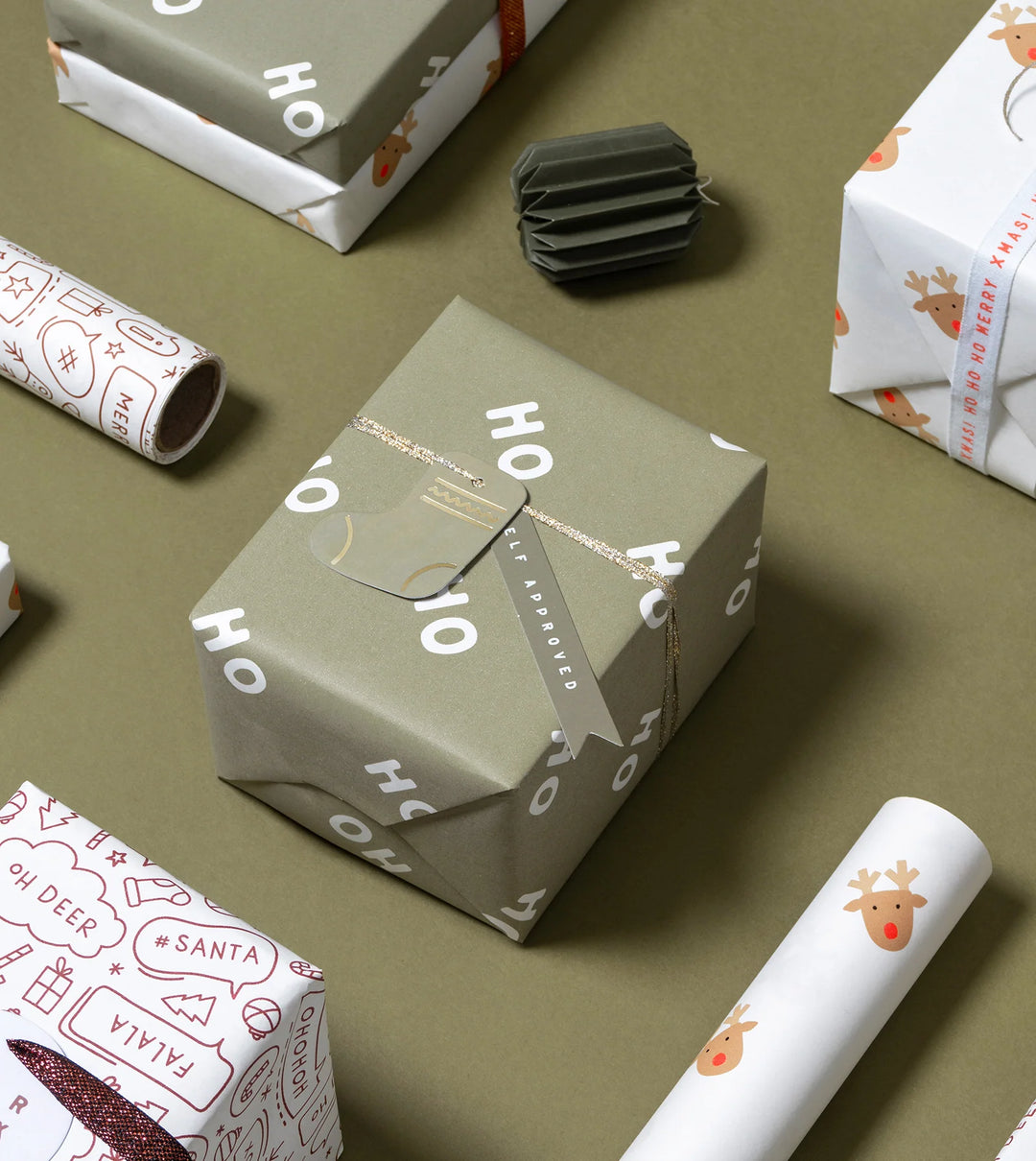 Gift Wrap Roll 3m - Ho Ho Ho - Pine Green