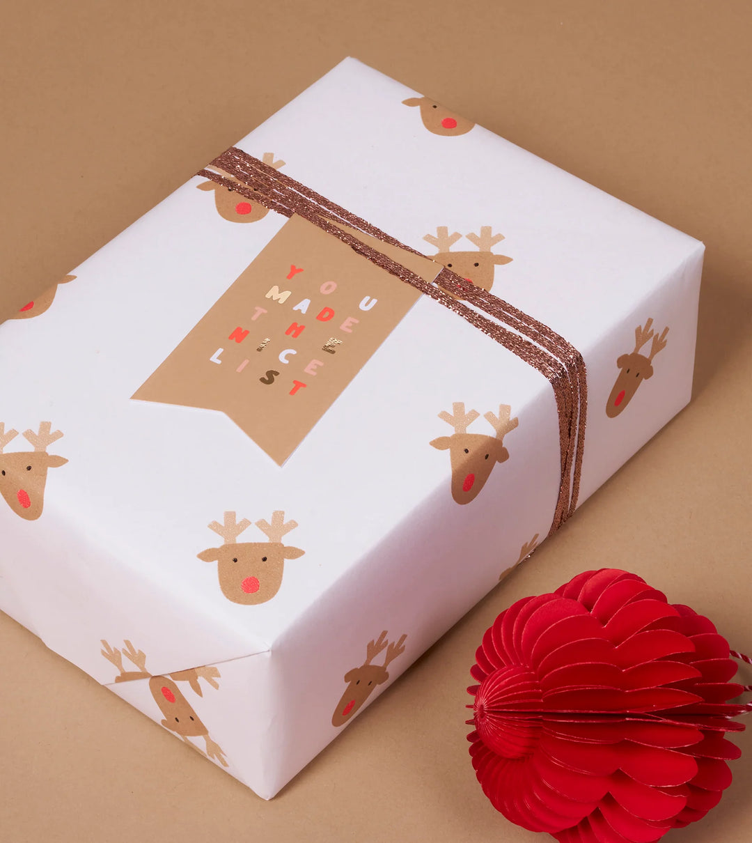 Gift Wrap Roll - Rudolph 3m - Toffee