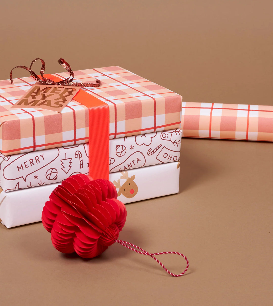Made Paper | Gift Wrap Roll - Tartan 3m - Tan/Red | Shut the Front Door