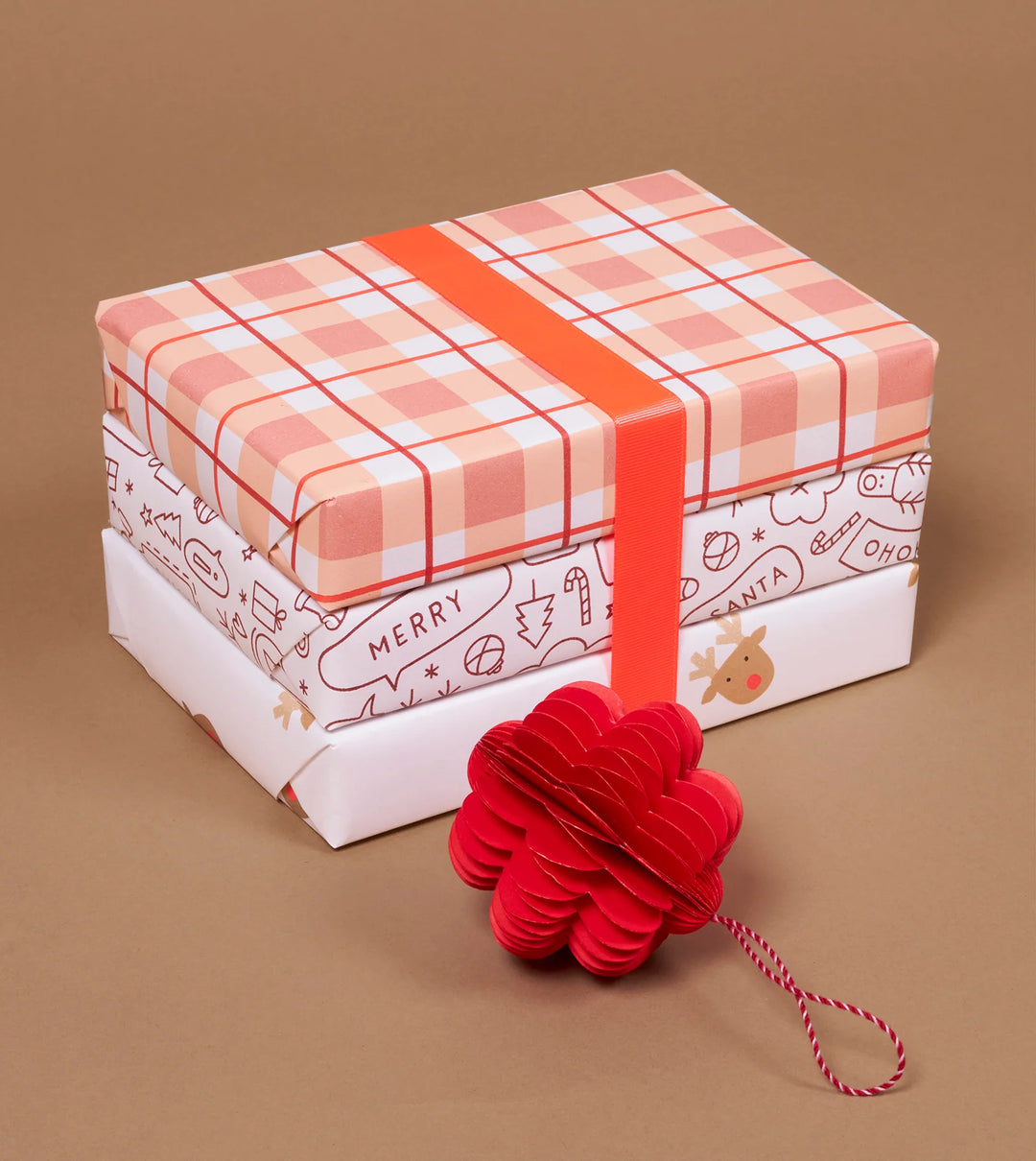 Made Paper | Gift Wrap Roll - Tartan 3m - Tan/Red | Shut the Front Door