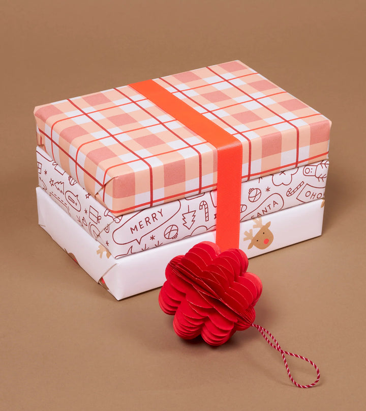 Made Paper | Gift Wrap Roll - Tartan 3m - Tan/Red | Shut the Front Door