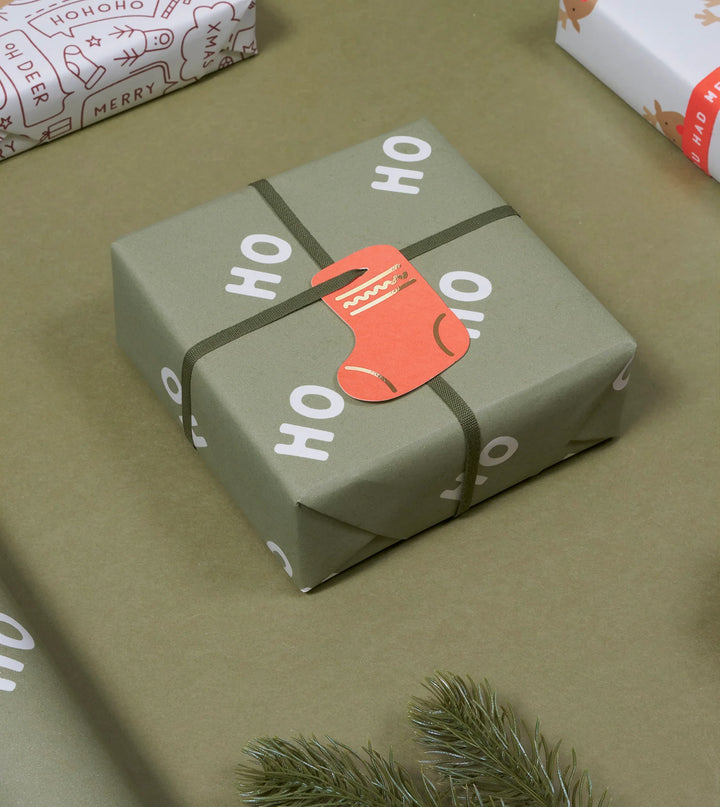 Gift Wrap Roll 3m - Ho Ho Ho - Pine Green