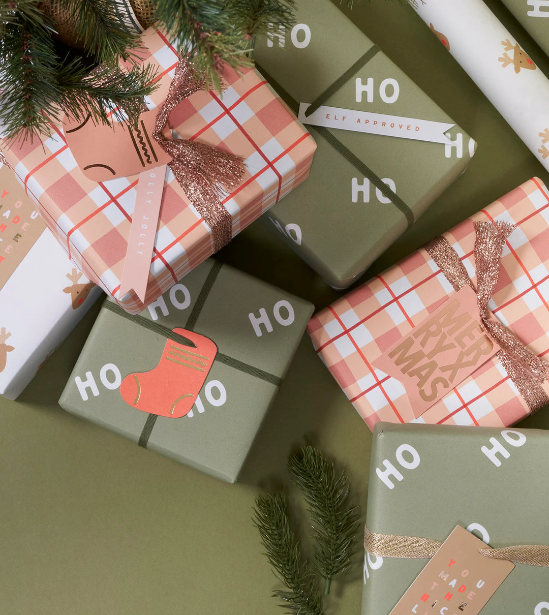 Gift Wrap Roll 3m - Ho Ho Ho - Pine Green