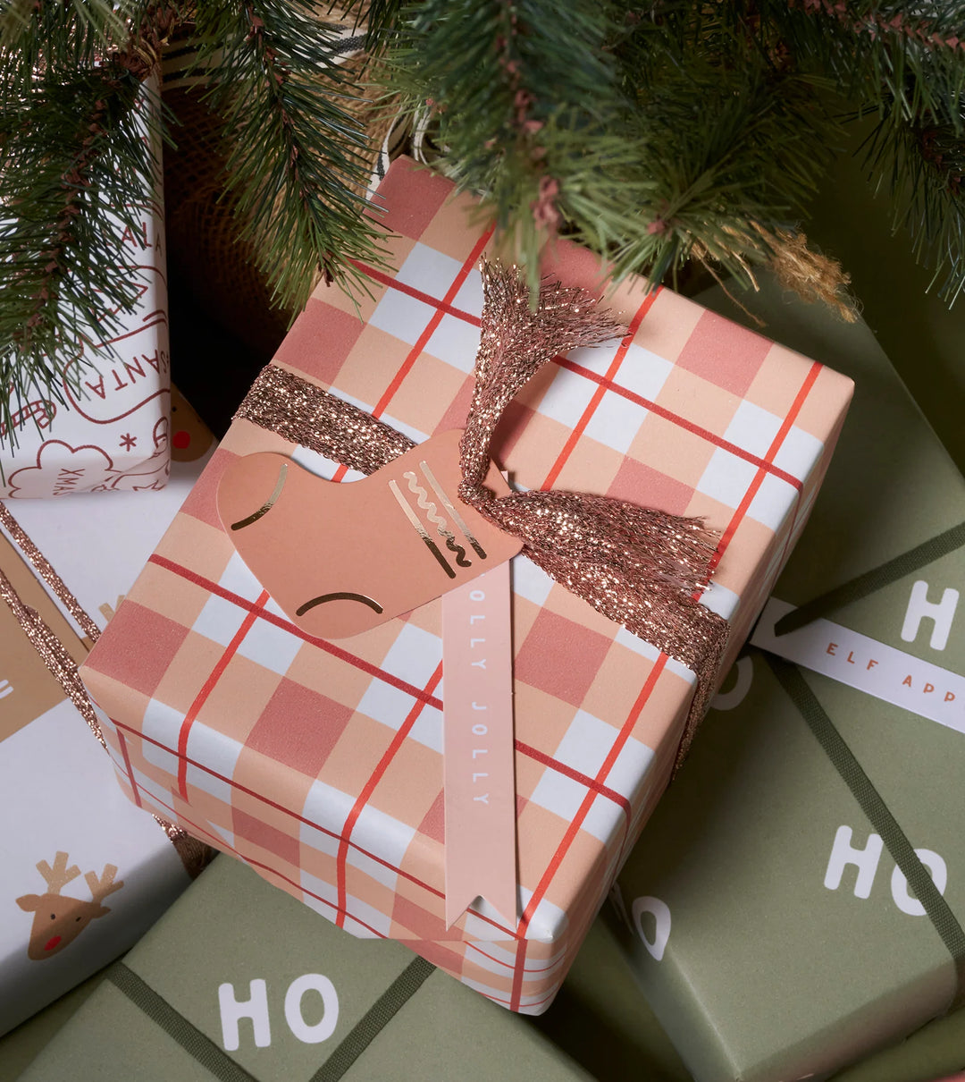 Made Paper | Gift Wrap Roll - Tartan 3m - Tan/Red | Shut the Front Door