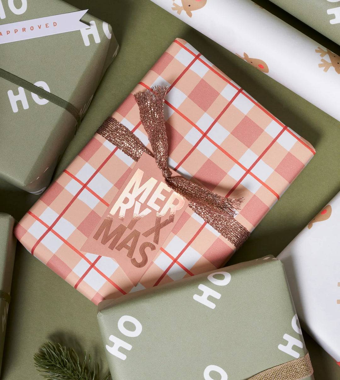 Made Paper | Gift Wrap Roll - Tartan 3m - Tan/Red | Shut the Front Door
