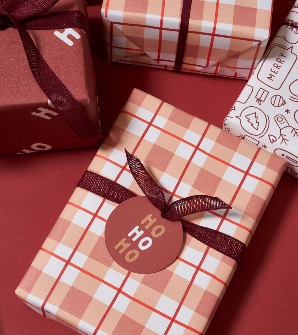 Made Paper | Gift Wrap Roll - Tartan 3m - Tan/Red | Shut the Front Door