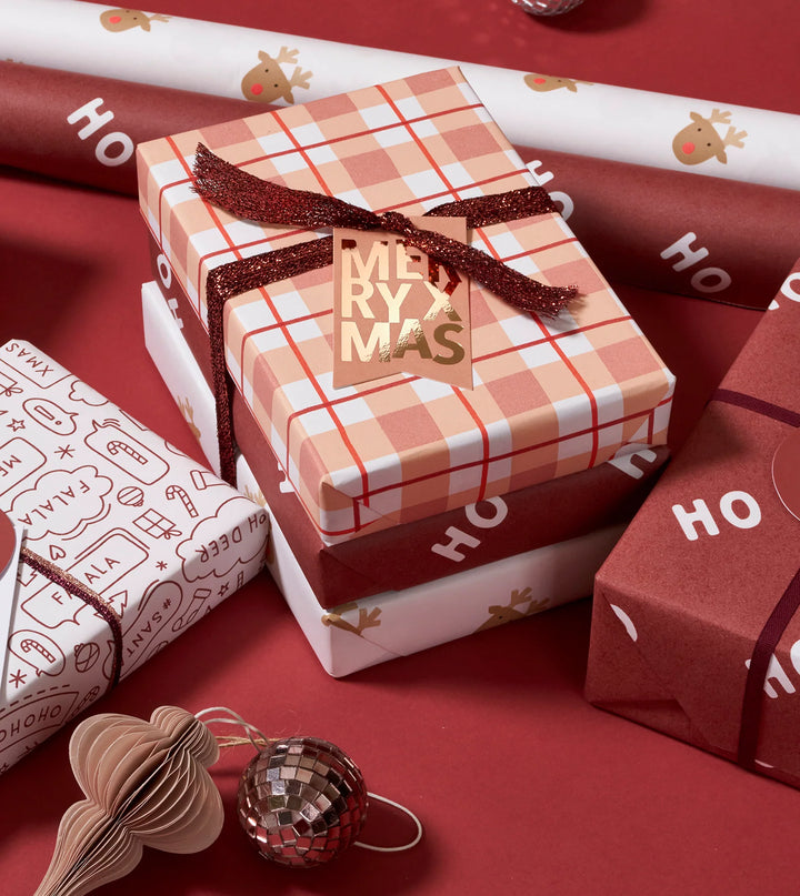 Made Paper | Gift Wrap Roll - Tartan 3m - Tan/Red | Shut the Front Door