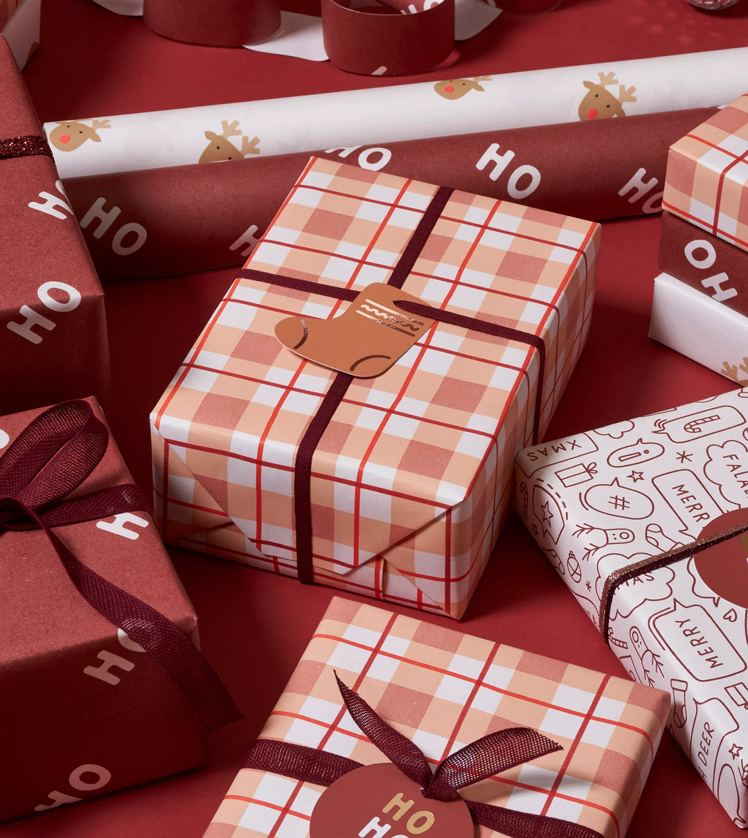 Made Paper | Gift Wrap Roll - Tartan 3m - Tan/Red | Shut the Front Door