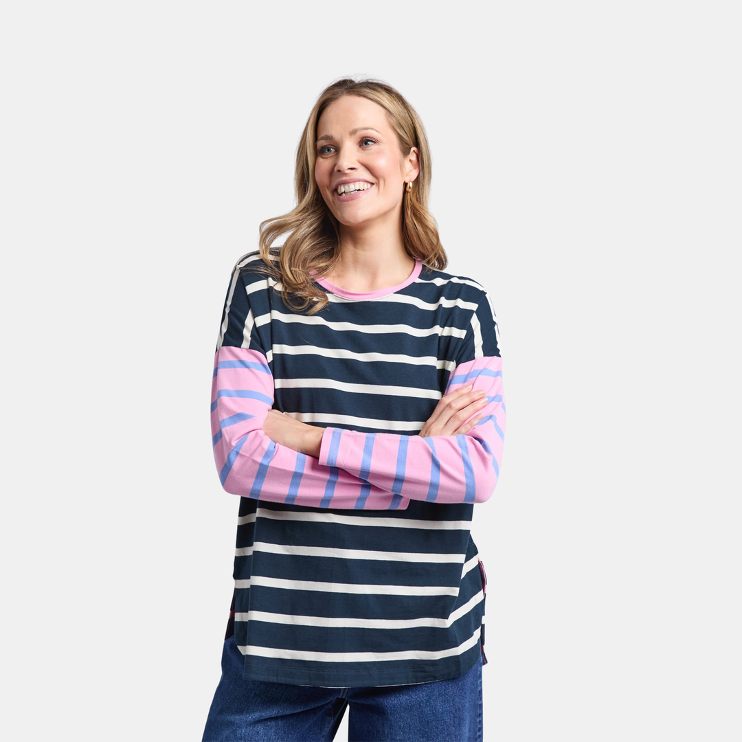 Marta Stripe L/S Tee - Pink/Navy Stripe