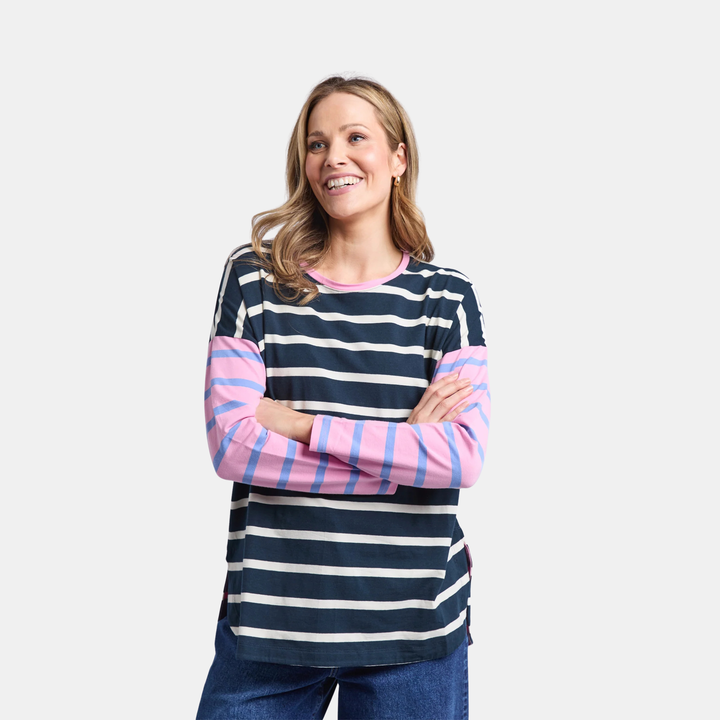 Marta Stripe L/S Tee - Pink/Navy Stripe