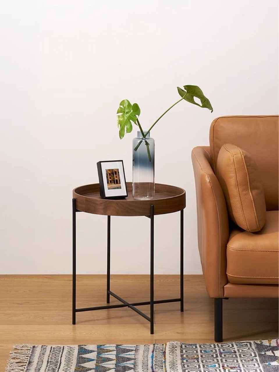 Garcia | Coffee Table Metal Round Tray Black/Walnut - Small | Shut the Front Door