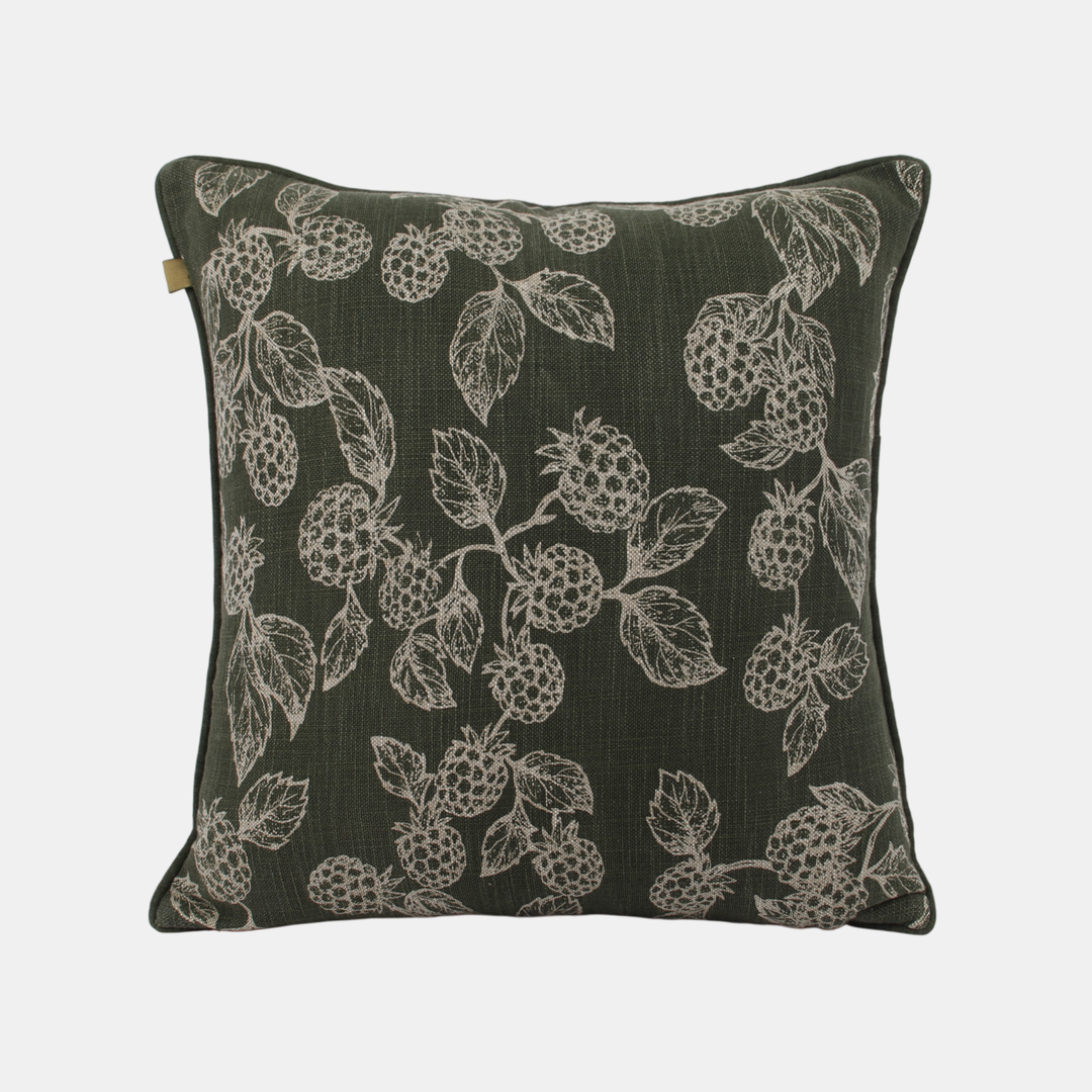 Raine & Humble | Berry Print Cushion - Olive | Shut the Front Door