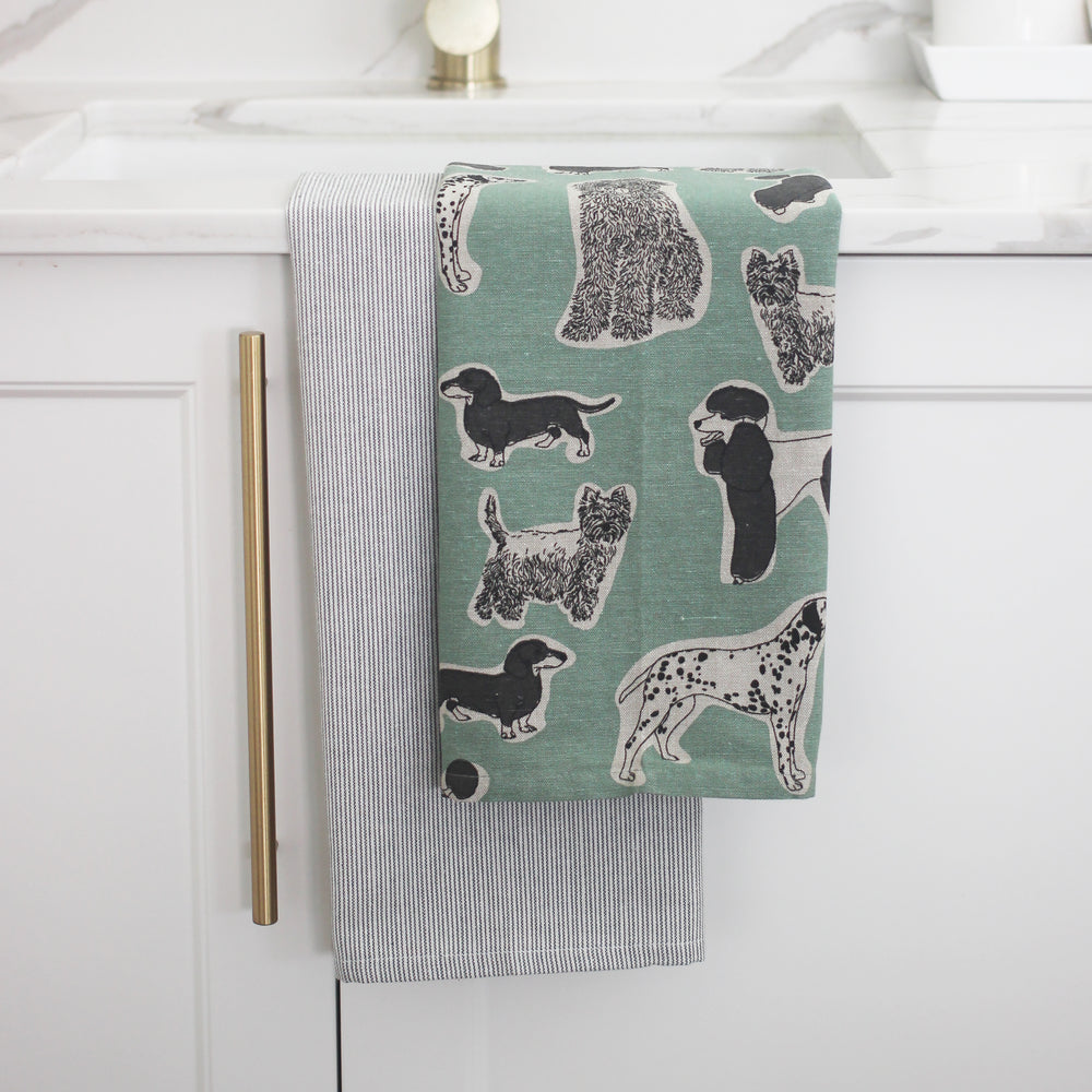 Raine & Humble | Woof Tea Towel - Aqua Storm | Shut the Front Door