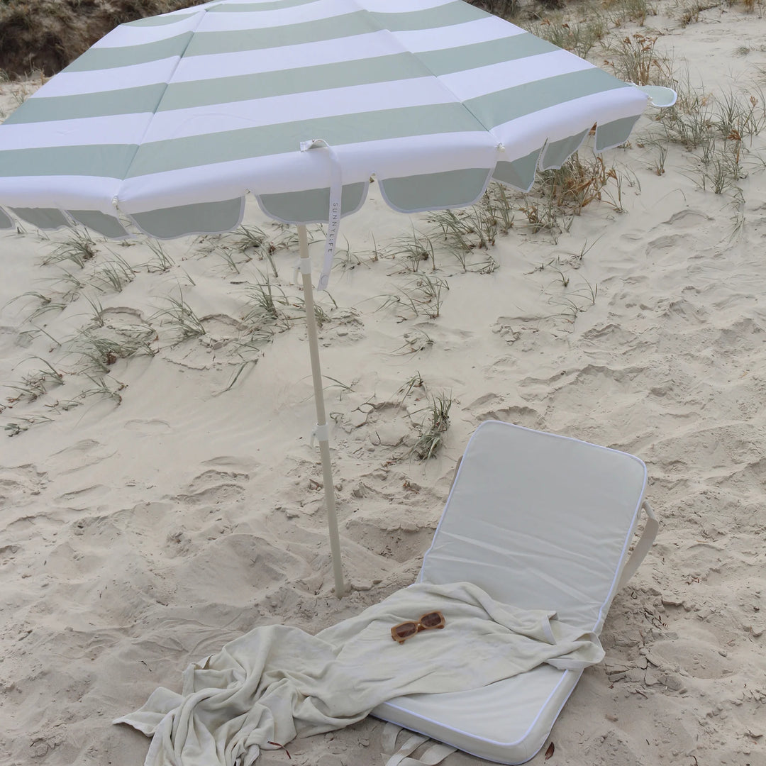 Sunnylife | Compact Beach Umbrella - Sea Sage Stripe | Shut the Front Door