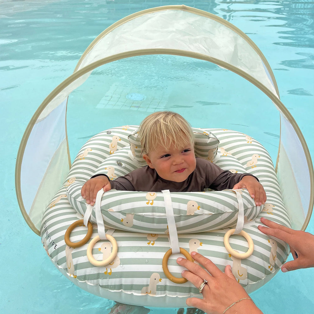 Sunnylife | Interactive Baby Float - Duck Sage Stripe | Shut the Front Door