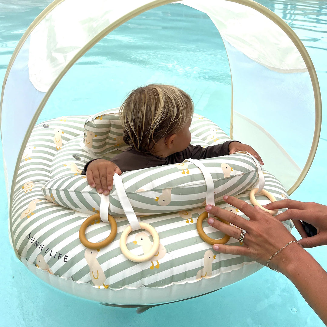 Sunnylife | Interactive Baby Float - Duck Sage Stripe | Shut the Front Door