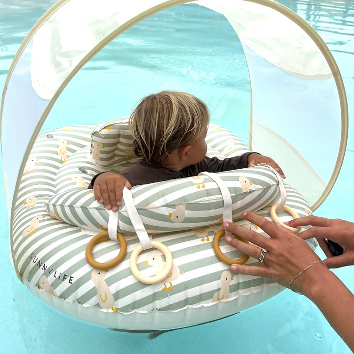 Sunnylife | Interactive Baby Float - Duck Sage Stripe | Shut the Front Door