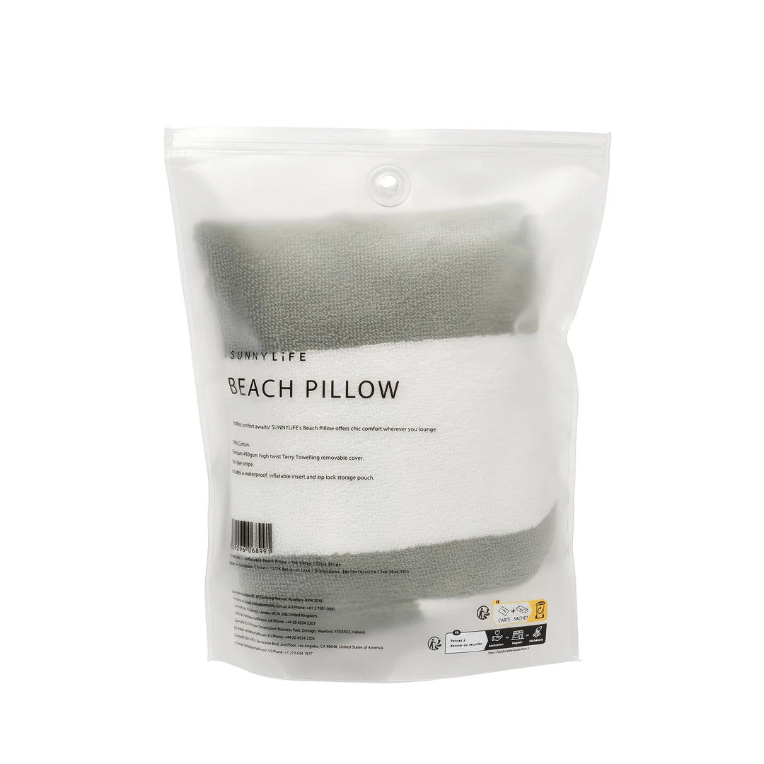 Sunnylife | Inflatable Beach Pillow - The Vacay Olive Stripe | Shut the Front Door