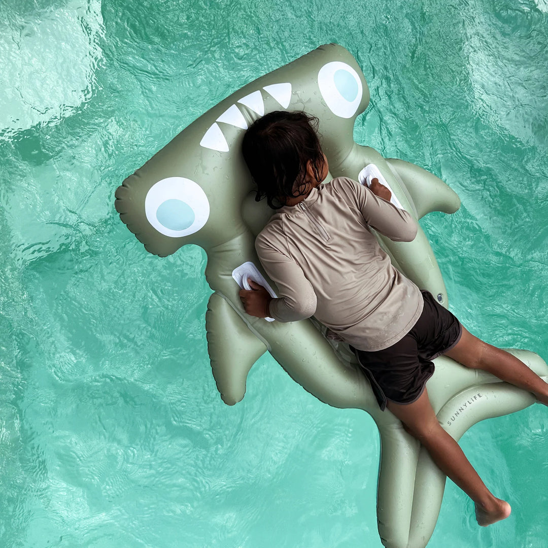 Sunnylife | Kids Lie-On Float - Salty the Shark Khaki | Shut the Front Door